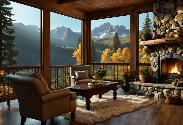 (best quality,4k,8k,highres,masterpiece:1.2),ultra-detailed,(realistic,photorealistic,photo-realistic:1.37),mountain cabin,cozy ...