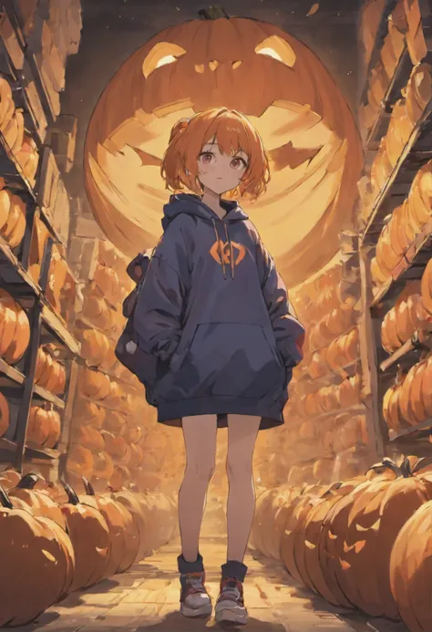 Anime character in a hoodie standing in front of a pumpkin, Kawacy, estilo assustador, Melhor Anime 4K Konachan Wallpaper, estilo de arte de halloween, Em um estilo de Halloween, 🍂 fofo, Arte no estilo de Guweiz, de arknights, tema halloween, estilo anime ...