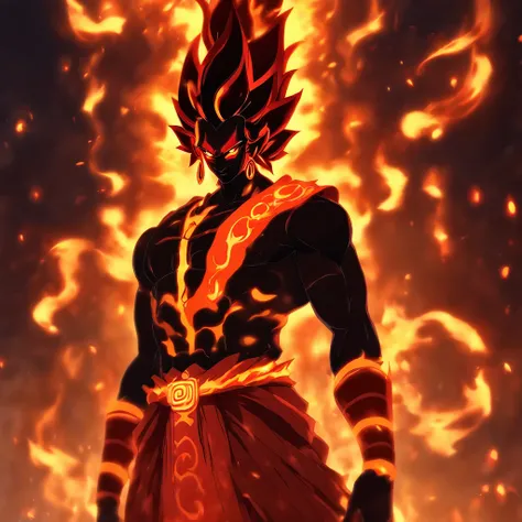 (((AGNI))) best quality, ultra-high resolution, 4K detailed CG, masterpiece, The God of Fire,Indian clothing, Vedic mythology, ((STANDING POSE)), Vedic painting style, aesthetic, centered on the screen