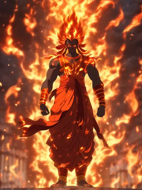 (((AGNI))) best quality, ultra-high resolution, 4K detailed CG, masterpiece, The God of Fire,Indian clothing, Vedic mythology, ((STANDING POSE)), Vedic painting style, aesthetic, centered on the screen