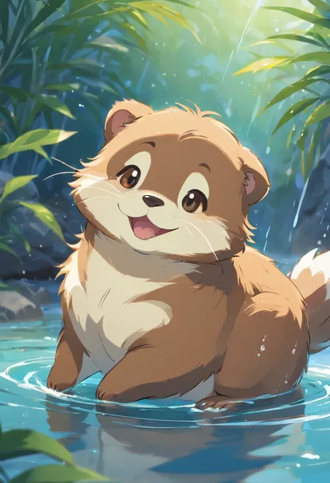 Small, fluffy otters, Perfect for a comfortable cuddle. Its fur is soft，pale brown, There are white spots that resemble raindrops,. His eyes are big，Very expressive, Bright brown，Exudes curiosity and joy. Titos ears are medium in size、Stand up straight whe...