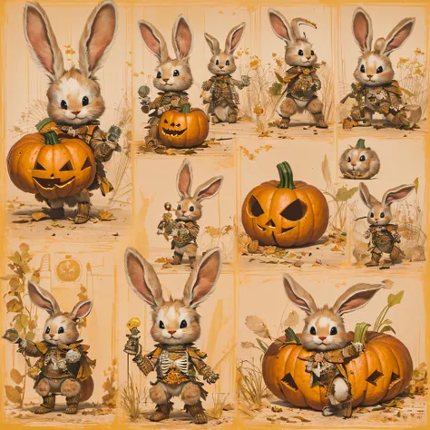 king rabbit hollow sandalwood material（best qualtiy，8k pumpkin bunny king,masterpiece）when the rabbit skeleton pumpkin appears，o...