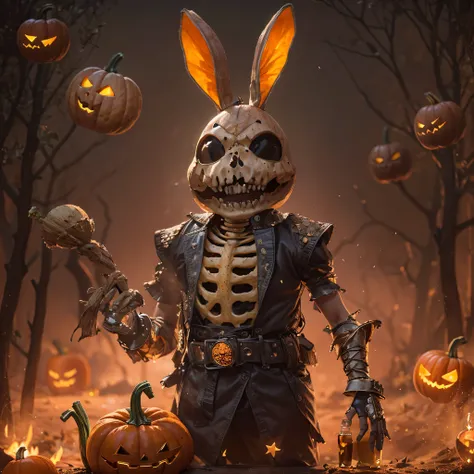 king rabbit hollow sandalwood material（best qualtiy，8k pumpkin bunny king,masterpiece）when the rabbit skeleton pumpkin appears，o...