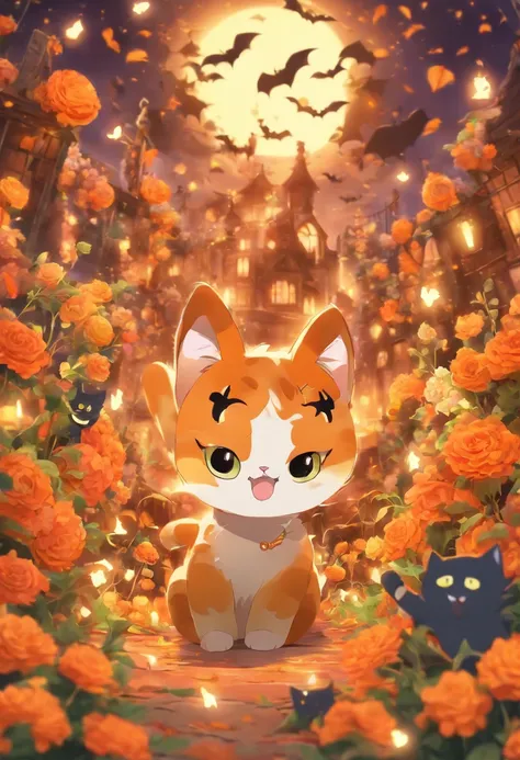 Dream cat,  Halloween, Flowers, Close up, High quality