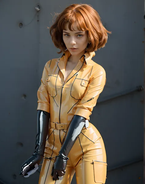 improve her latex gloves, make her jumpsuit more orange