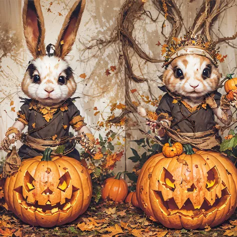 king rabbit hollow sandalwood material（best qualtiy，8k pumpkin bunny king,masterpiece）when the rabbit skeleton pumpkin appears，o...