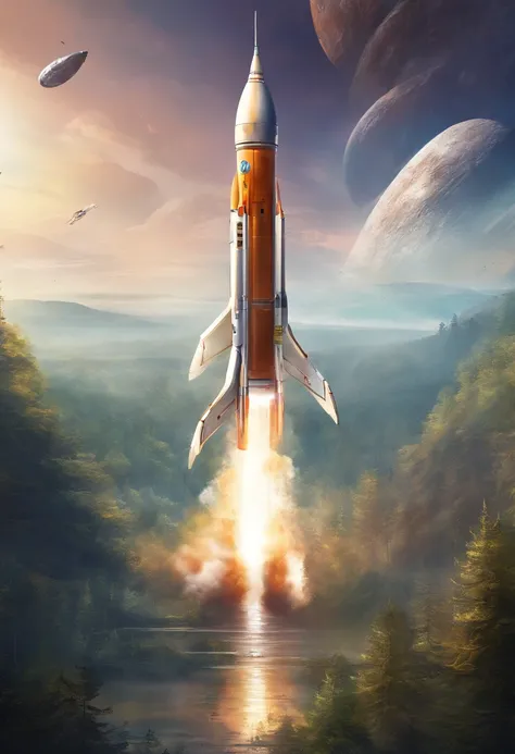 Poster design，Rocket launch scene