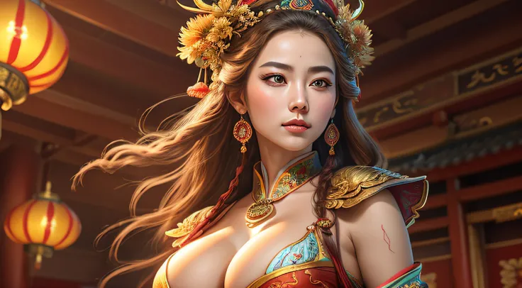 (bestquality,10,10,highres,masterpiece:1.2),ultra-detail,(Realistic,photorealistic portrait,photo-realistic:1.37),General Chinese,(photorealistic portrait:1.4),RAW photo,,illustration, Dance 1girl,(bara:1.2),(cowboy shot:1.2),(Hair crown:1.2),Traditional C...