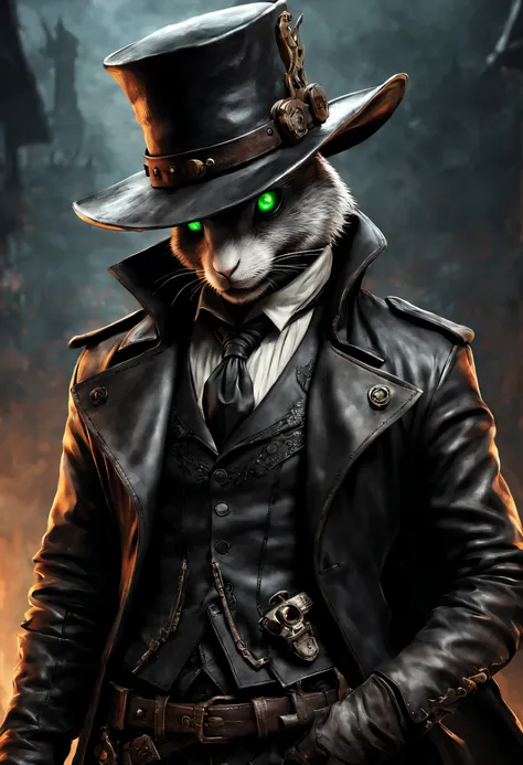 Photo by Alfid Rabbit，He wears a gun in his hat，leather pant, Bloodborne portraits, After - the apocalyptic cowboy violent bunny, dark fantasy character design, Stylized urban fantasy artwork, Powerful violent bunny, the plague doctor, Portrait of the Old ...