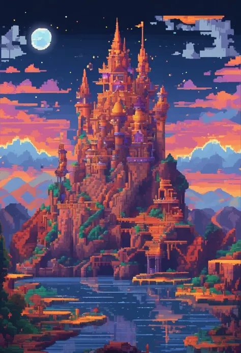 pixel art.  3D pixel art 4K wallpaper. Incredible pixel art details. Pixel art. steam wave. Detailed Unreal Engine Pixel Art, Universe, Castle, Stars