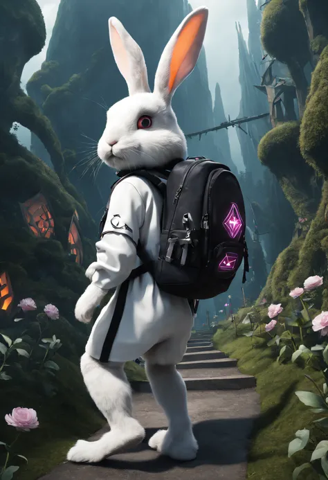 Future Crossing Rabbit，Bunny backpack，Magic Rabbit，Climb dangerous peaks，Explore the Gothic Ghost Garden，Rabbit crossing，Futuristic rabbit，High-tech scene