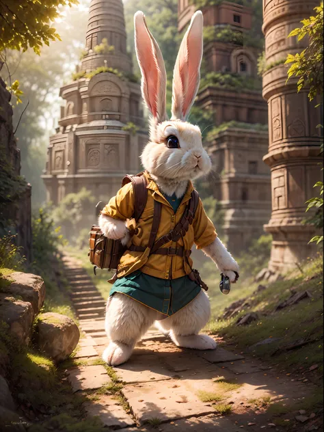 in the vast forest, a rabbit excitedly embarks on an adventure. wear a specially made explorer's outfit. the outfit also has sma...