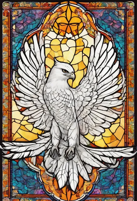 Vivid color drawing of white falcon mandala、SK clan banner