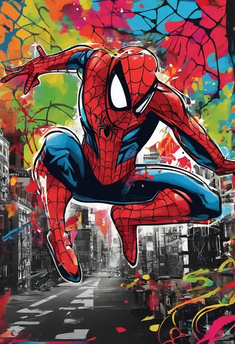 Prompt: Graffiti, spider-man, The whole picture, hight resolution、highly contrast，Cool，Spray Art，poster for