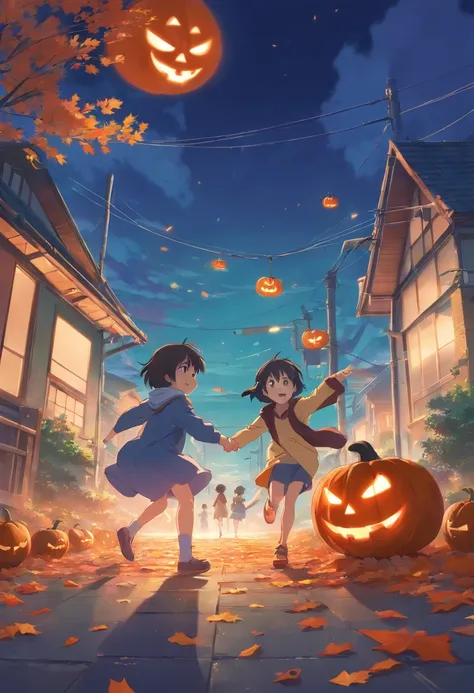 Children playing on Halloween