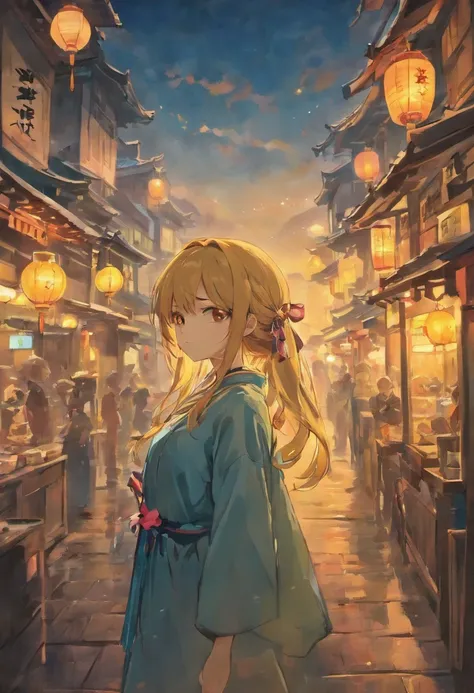 "(Best quality, Masterpiece:1.2), Ultra-detailed, Realistic:1.37, Vibrant colors, high resolution, Anime style, Ink painting, Traditional Chinese style, Landscape composition, Girl with long hair, Yellow eyes, She carried a strange bird on her shoulder, Ci...