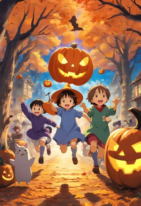 Children playing on Halloween