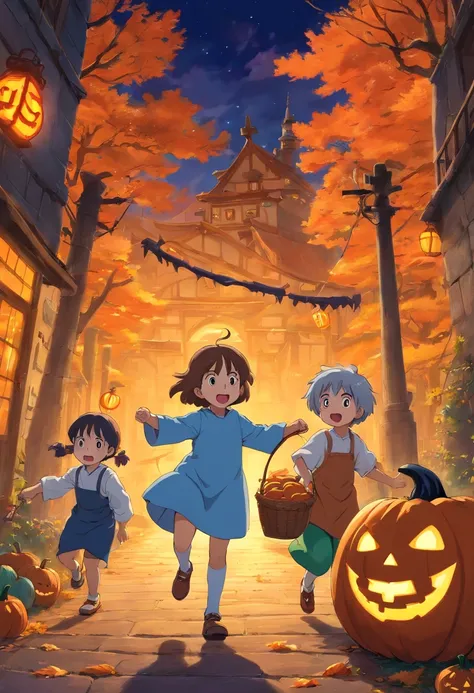 Children playing on Halloween