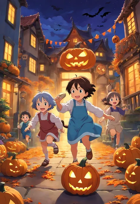 Children playing on Halloween