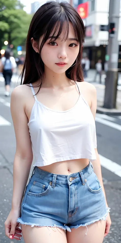 女の子1人、Tokyo Street、natta、A city scape、city light、Upper body naked、a closeup、a smile、、(8k、RAW Photography、top-quality、​masterpiece:1.2)、(realisitic、photoRealstic:1.37)、