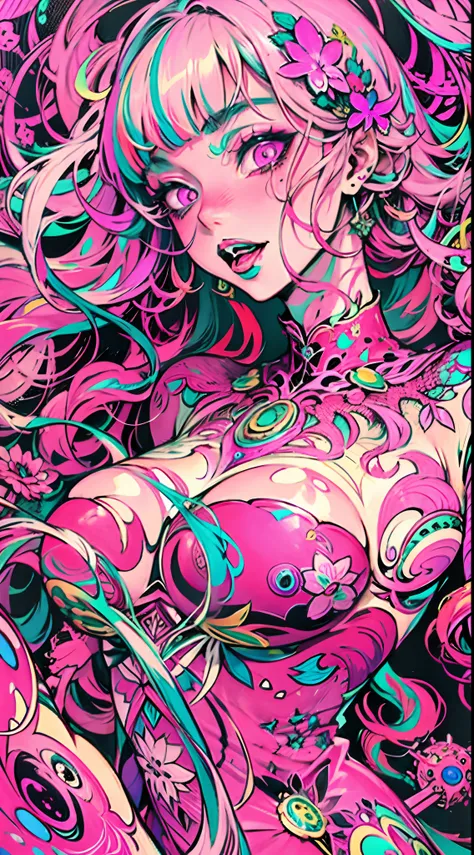 Seductive psychedelic horror, Trippy Hentai, body horror, having sex, real breasts, surreal Sex, LSD trip, sensual, psychedelic vaginal sex, provocative, colorful, glowing