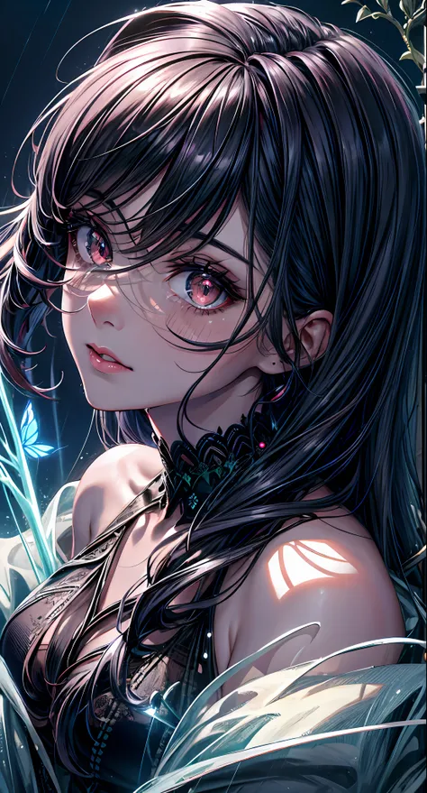 illustration, cinematic light, highres, highest quallity, ultra detailed, detailed face, (detailed eyes), best quality, hyper detailed, masterpiece, (detailed face), clean face, sexy mature woman wears transparent (torn) cloths, floating cloth, see through...