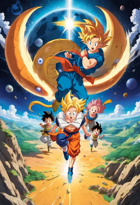 Dragon ball with a black star inside, cortada ao meio de forma omogenea, Environment background fully filled with manga story