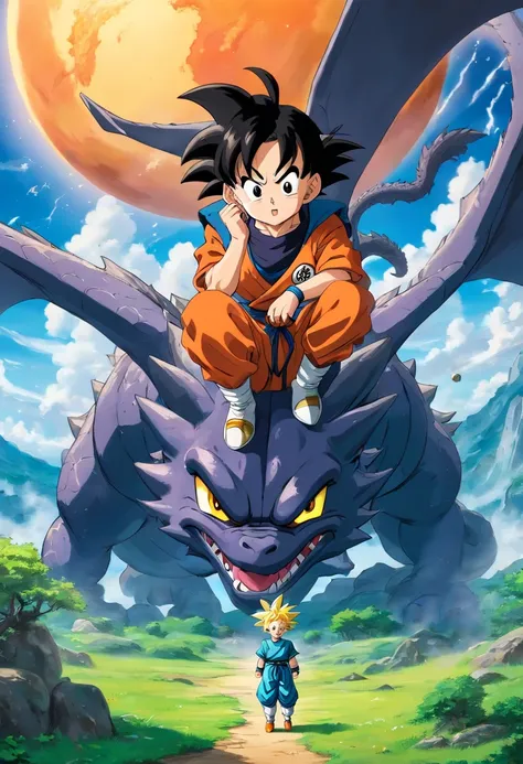 Dragon ball with a black star inside, cortada ao meio de forma omogenea, Environment background fully filled with manga story