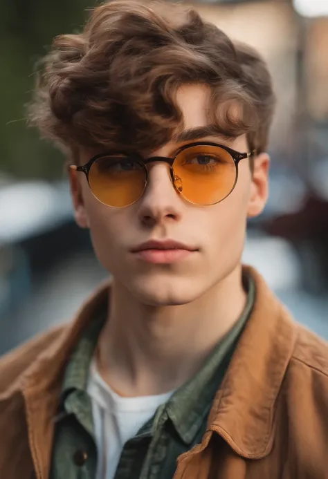 Teen trans man with brown hair glasses no facial hair