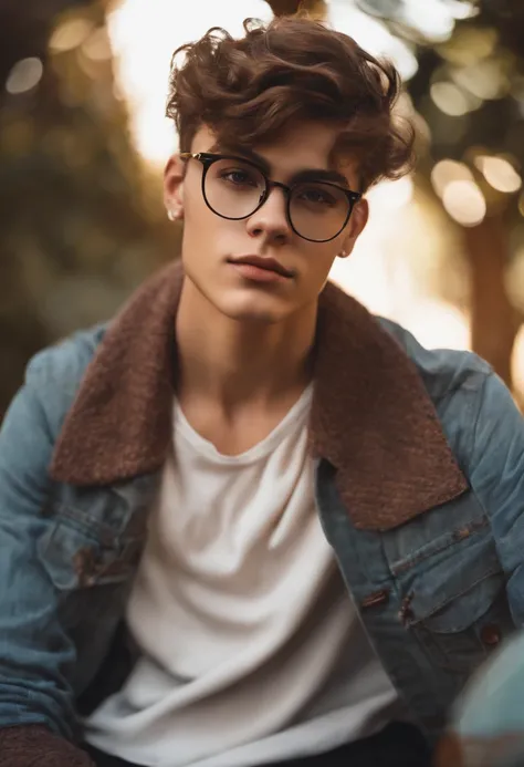 Teen trans man with brown hair glasses no facial hair with womens body