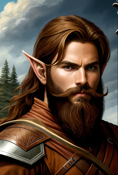 Brown Ranger Half-Elf Portrait
 Alone with beard and two swords