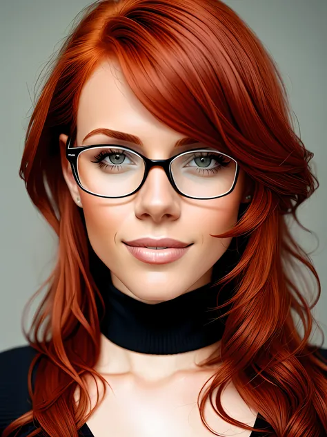 Woman, redhead, glasses, black skin color