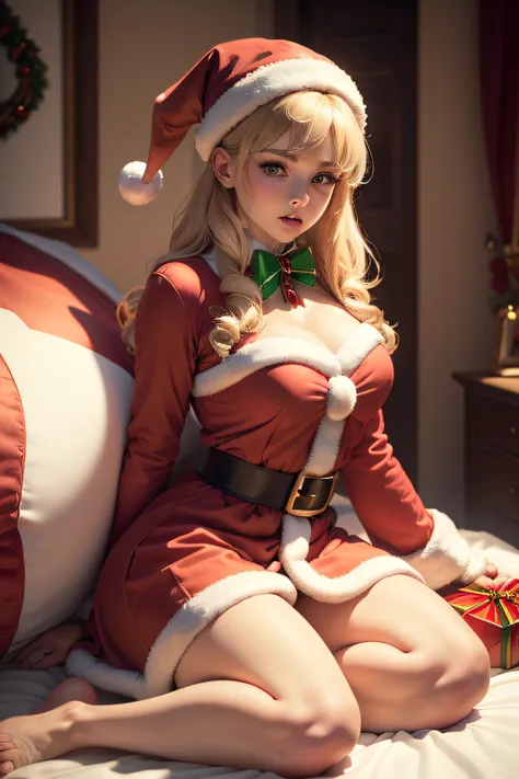 (((1 woman lolita)))) Christmas, Christmas-decorated room,(((( Provocative Santa Dresses)))), 8k, masterpiece, ultra detailed