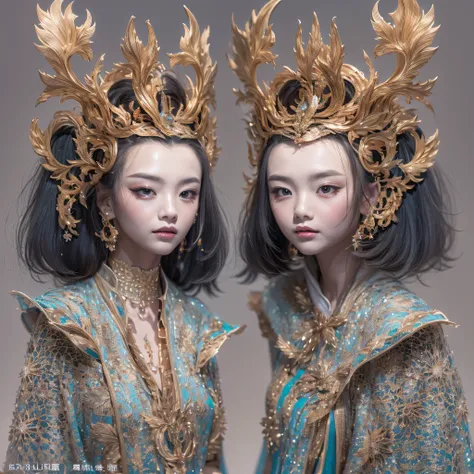 32K（tmasterpiece，k hd，hyper HD，32K）short detailed hair，Gold jewelry area in the back room，Flame Girl ，Yao Lang protector （realisticlying：1.4），Python pattern robe，Purple-pink tiara，Snowflakes fluttering，The background is pure，Hold your head high，Be proud，Th...