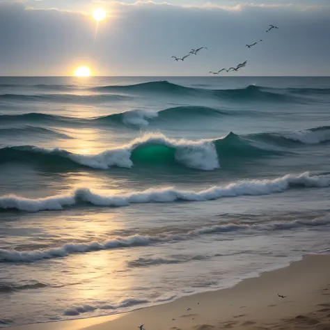 夏天。
Sea and Sun。Crabs walking on the sand。Birds flying over the sea。