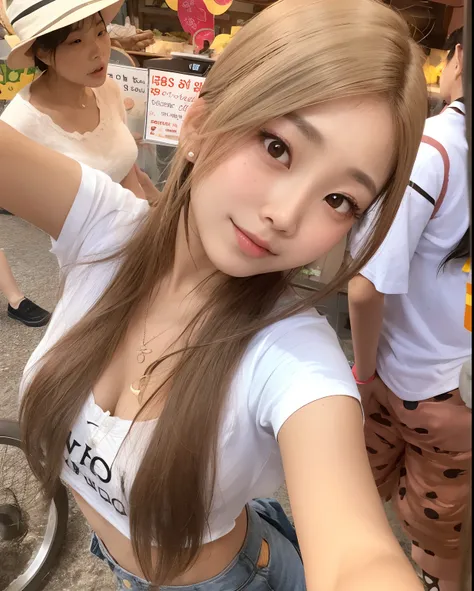 Araffe menina com cabelo longo e uma camisa branca tirando uma selfie, menina coreana, Asian girl with long hair, com cabelos longos, Lalisa Manobal, Beautiful Asian girl, Asian girl, Anime Menina Tailandesa, linda mulher coreana jovem, young asian girl, M...