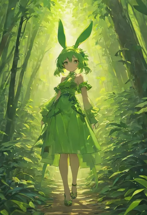 （（tmasterpiece，best qualtiy）），A cute rabbit that transforms into a human form，Watch the map and hike through the forest，Light and shadow have changed dramatically,Mottled sunlight,(The contrast between light and dark),Lust,(Sexy:1.3),((flirt)),((Masterpiec...