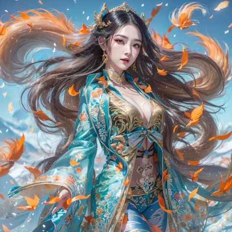 Flying Nine-Tailed Light Blue Sky Division Flame Long-haired Fox Star，een Erotica，Torch night black golden orange brocade silk snake print silk pants，Rouge diamond tulle sheer lizard-patterned leggings，Fat Girl Space Fly in the Snow 1:900 miniatures，Front ...