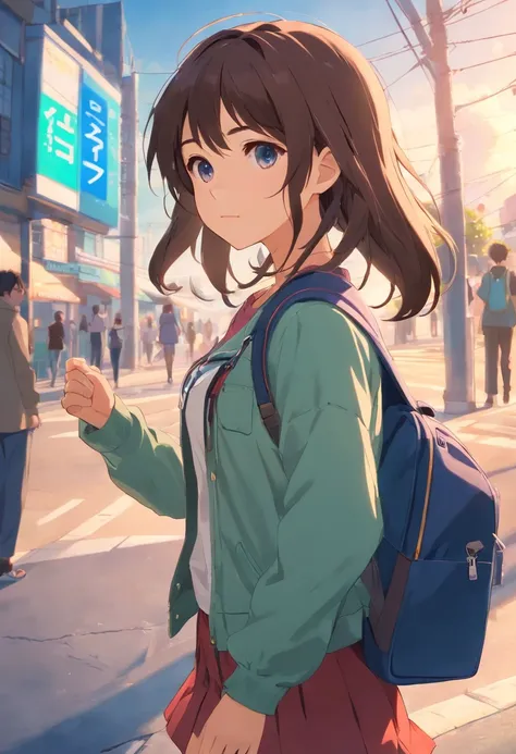 ​masterpiece、top-quality、Movie stills、1girl in、run　sideways Facing　full body Esbian　校服　pupils on　hi-school girl　Long hair　School bag　((Makoto　sideways Facing　profile))