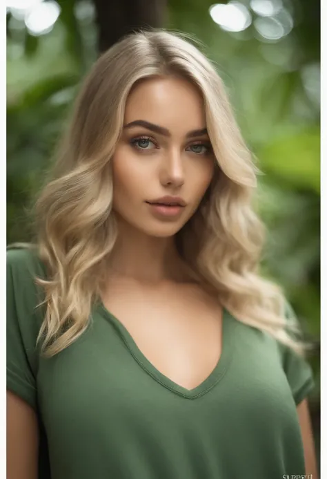 Green tank top, fille sexy aux yeux vert, Portrait Sophie Mudd, Portrait de Corinna Kopf, portrait de Charly Jordan, cheveux blonds et grands yeux, selfie of a young woman, ohne Maquillage, Natural Makeup with Piercing Eyes, Look directly into the camera, ...