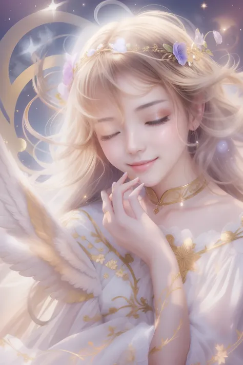 Blessings of Angels､Bright background、heart mark、tenderness､A smile、Gentle、a moon、femele、Beautuful Women