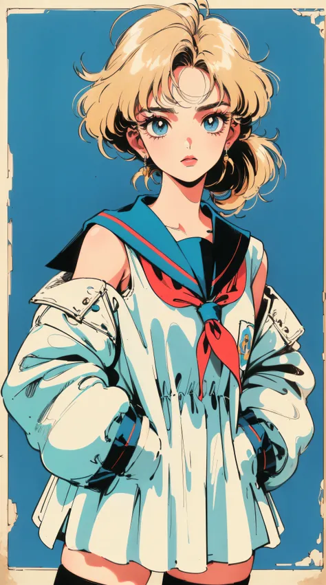 ((((Vaporwave style,90s anime style,1990s style,1970s anime，have the style of folk portraits，retro style posters,chicano inspired retro fashion，renaissance,  retro style inspiration retro, dusty,sandstone,sandstorm,sunflower, fresh and clean appearance，)))...