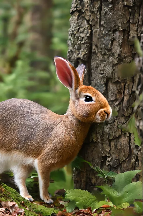 a cute bunny，Watch the map and hike through the forest