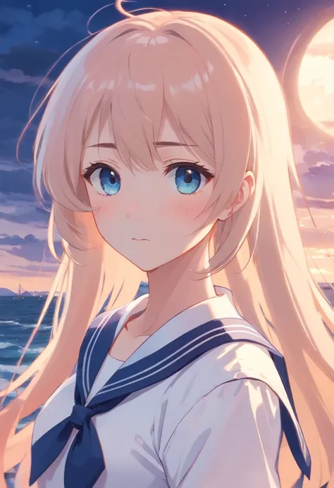 Pale pastel colors　Girl in a sailor suit　Smooth hair with long hair　Blue is the keystone　I want to protect you