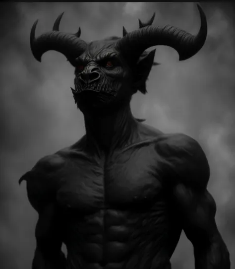 a black and white photo of a man with horns on his head, fit male demon with white horns, satanic body, horned god, demon lord, ...