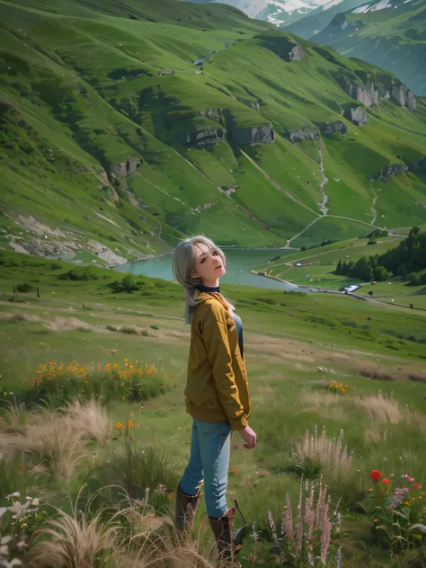 Color mood of boredom   , bestquality ,10 , high-res ,(( art )), (natural) , 1woman ,Switzerland,outdoor,Upper body,