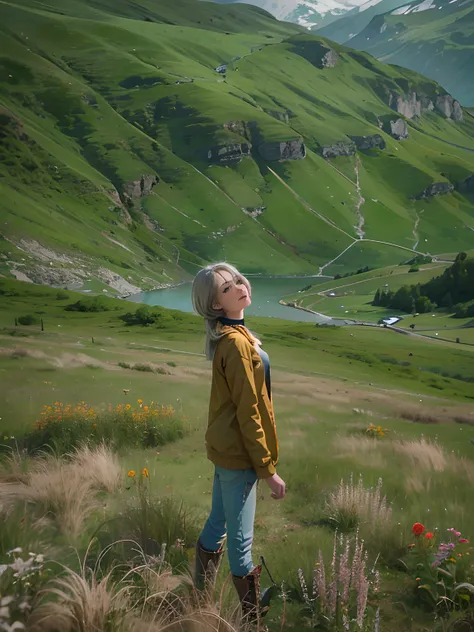 Color mood of boredom   , bestquality ,10 , high-res ,(( art )), (natural) , 1woman ,Switzerland,outdoor,Upper body,