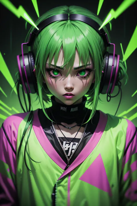 anime phonk horror album cover with neon green colors