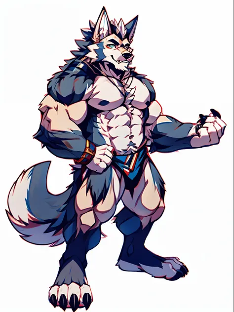 Human-wolf，musculous，Hairy all over，clawed paws，erect through