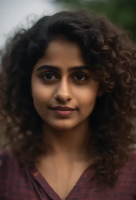 Indian girl,20 years of age,curly hair upto neck,looking at the camera, confident,smart,cute, cinematic, realistic,8k,ultra realistic